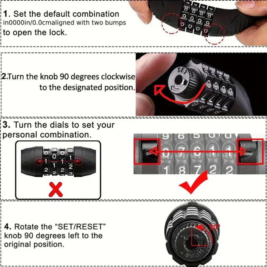 Combination Bicycle Steel Cable Lock, 4-digit 32-inch Long - Image 4