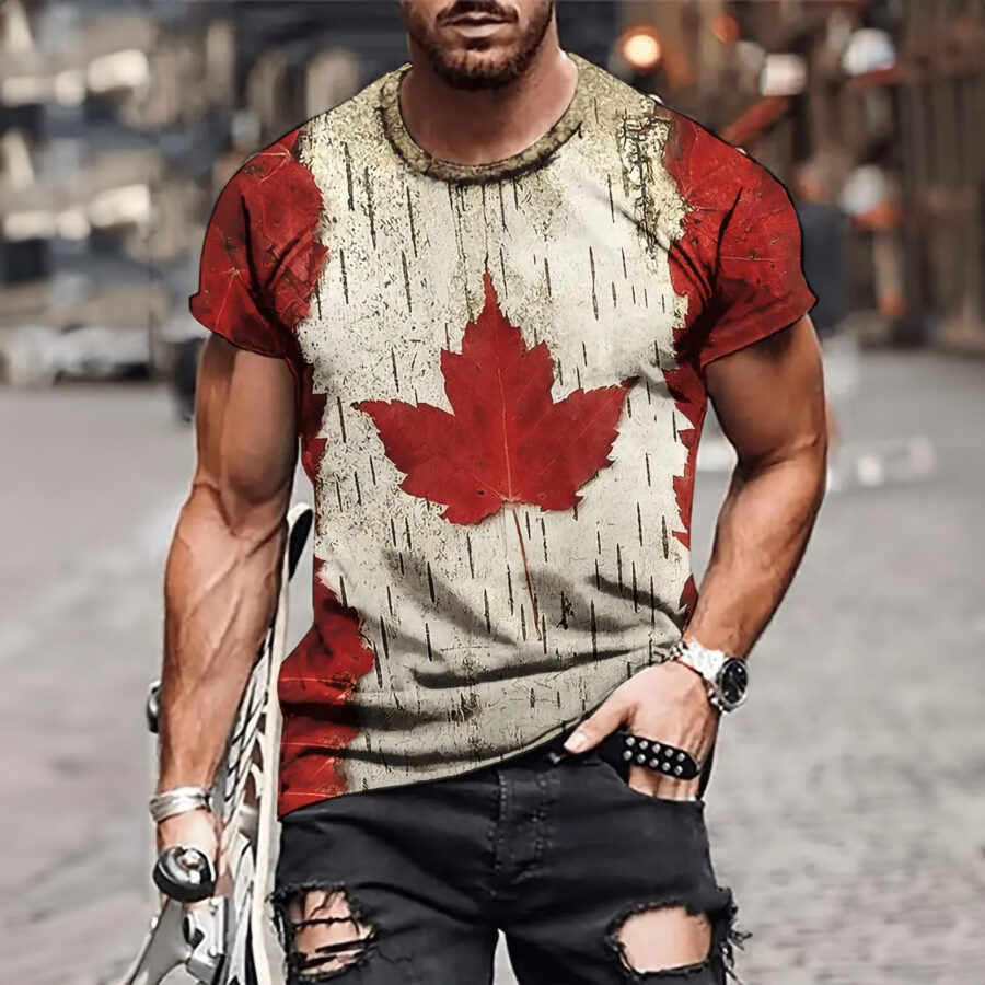 Men's Maple Leaf Print T-shirt - Large Size